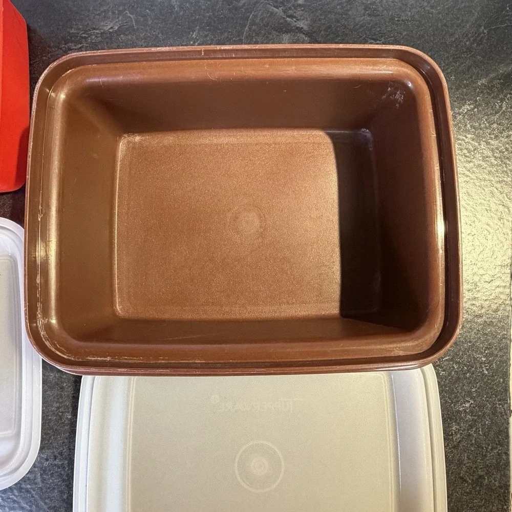 Vintage‎ Tupperware Pack N Carry Red, Brown & Clear Lunch Box W Handle 1254